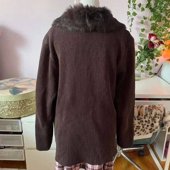 Brown Leather and Rabbit Fur Jacket - Picture 3 of 6